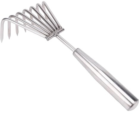 Oreilet Râteau à Main Cultivateur Griffe de Sol, Outil Jardin Acier Inoxydable avec 7 Dents, Petit Râteau Plage pour Le Jardinage Cultiver Desserrer Désherbage Creuser Le Paillage