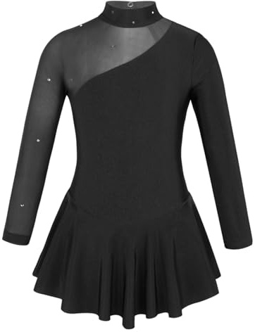 Yiesvsov Robe Patinage Artistique pour Enfants Vêtement Compétition Patinage sur Glace Robe Ballet pour Filles Costume Ballet Danse Costume Sport Gymnastique Noir 13-14 Ans