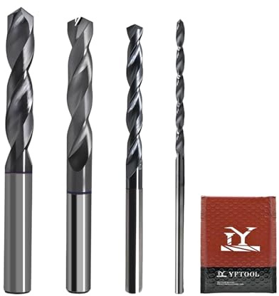 Carbide Drill Bit Set for Hardened Steel Stainless Steel Hot Working Steel Metal 1/16 3/16 1/8 1/4 Inch 4 Pcs CNC Tungsten Solid Carbide Twist Drill Bits Set 135° Point Angle