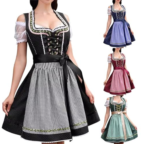 Oktoberfest-kostymer för kvinnor, tyska dirndl-klänningar, traditionella bayerska kostymer, ölflicka, hembiträde, rutig förkläde, fin klänning, karneval, halloween, fest, cosplay, rolllek, rutig