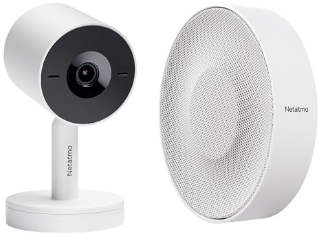 Netatmo Smart Indoor Kamera Advance + Smart Indoor Sirene - KI-optimierte Gesichtserkennung, 2-Wege-Audio, 130° Weitwinkelansicht, 2K HDR, 30 fps, 16-facher Zoom, 2X SD-Karte - Weiß