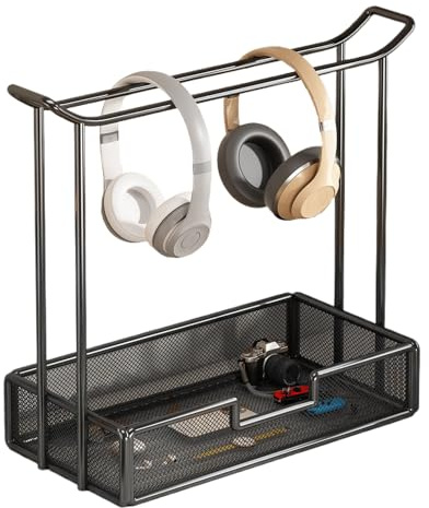 Headphones Holder | Headphone Stand for Desk - Rack Organizer with Tray for Classroom Studio Controller Computer Desktop Tabletop Headset