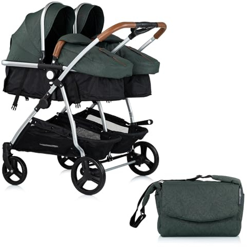 DUO SMART - Cochecito gemelos o niños juntos, ancho 79 cm, color verde sin acogedor