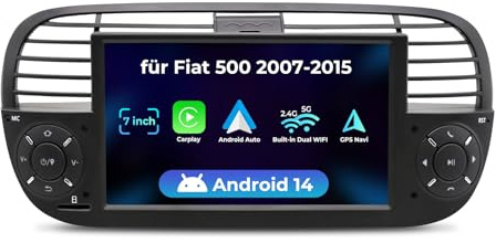 SWTNVIN Android 14 Autoradio per FI-AT 500 (2007-2015) Car Radio wireless Carplay/Android Auto,Bluetooth Supporto GPS Navi DSP/WiFi/FM/RDS con schermo touchscreen da 7 pollici (Nero 2+32G)
