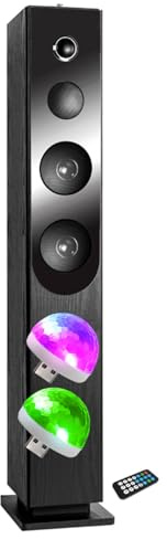 Tour de Son avec Lecteur CD Blacktower, Bluetooth, Radio FM et USB, 100W, Télécommande, Jeu de lumière 2 Boules Lumières Disco