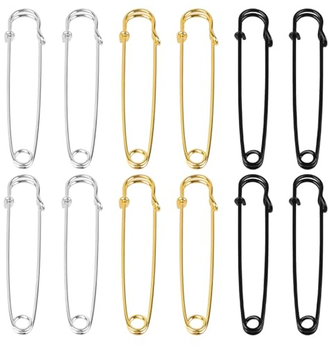 12 stycken stora säkerhetsnålar, stora säkerhetsnålar 10 cm, silver guld svart kilnål säkerhetsnål, stor brosch uppgraderad för kläder, läder, duk, tak, hantverk, kjolar