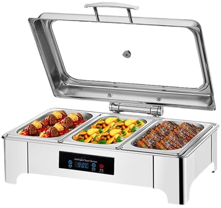 HTTGDGDH 400W Electric Chafing Dish, Buffet Servers Warmers With Led Display, Stainless Steel Hot Food Warmer For Commercial, Family Gathering, Outdoor Camping - Single/Double/Thr,grids