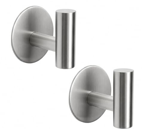 FRACOMO 2 Ganchos Adhesivos de Pared Resistentes, Ganchos Baño sin Taladro Acero Inoxidable 304, Ganchos Impermeables Baño Antióxido, Ganchos Adhesivos Fuertes para Toallas y Colgador de Ropa Adhesivo
