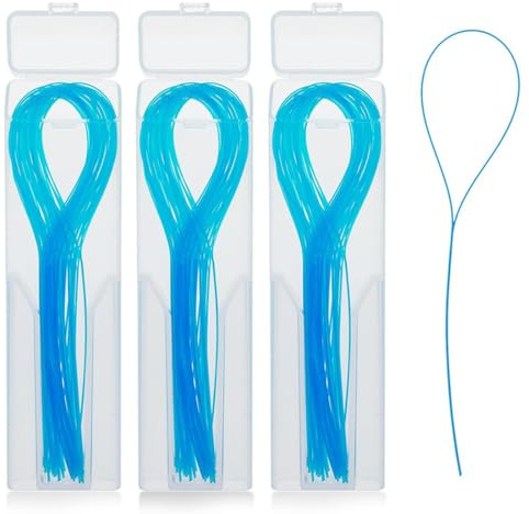 MKEAWWU 150 Stück Superfloss Zahnseide Einfädler, Tiefreiniger Für Zahnspangen Brücken Implantate, 15Cm Lang, Blau
