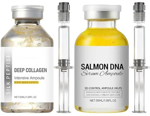 Péptido de seda intensivo lifting ampolla y ampollas de ADN de salmón, suero de colágeno profundo para el rostro, suavizante, antiarrugas e hidratante con colágeno y péptido (2pcs)