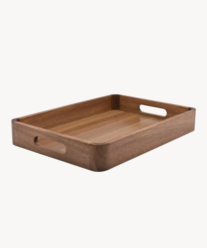 Zoha Serviertablett Holz Akazienholz rechteckig- 41 cm handgefertigt, robuste Wasserabweisende Oberfläche, stilvolles Servieren, Deko-Organisation für Küche, Wohnzimmer oder Buffet Theke