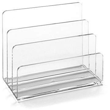 Osco Clear Acrylic Letter Holder, 3-Slot Document Organiser & Mail Sorter for Desk, Envelopes & Paperwork, Compact Desktop File Storage, Non Slip Rubber Feet – Single