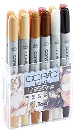 COPIC Ciao Marker 12er Set Portätfarben, Allround Layoutmarker, im praktischen Acryl-Display zur Aufbewahrung und einfachen Entnahme