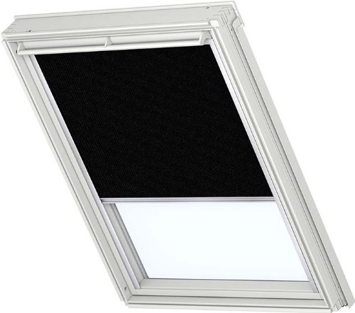 VELUX Original Verdunkelungsrollo DKL F04 3009S Für//GGL, GTL, GPL, GHL, GXL, GGU, GTU, GPU, GHU, GXU F04//in Stofffarbe 3009/Uni Schwarz//Seitenschienen in Silber_3121