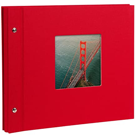 goldbuch 26890 Schraubalbum mit Fensterausschnitt, Bella Vista, 30 x 25 cm, Fotoalbum mit 40 weiße Seiten mit Pergamin-Trennblättern, Album erweiterbar, Fotobuch aus Leinen, Rot