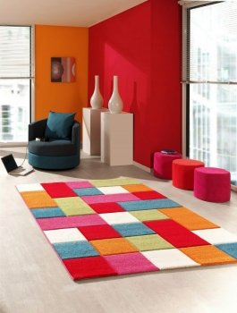 Traum Kinderteppich Spielteppich Kinderzimmerteppich Karomuster Teppich Multicolour Rot Türkis Orange Creme Grün Pink, Größe 160x230 cm