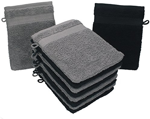 Betz 10 Stück Waschhandschuhe Premium 100% Baumwolle Waschlappen Set 16x21 cm Farbe anthrazit und schwarz