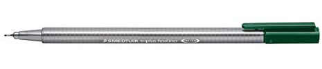 STAEDTLER 334-55 Triplus Fineliner (Dreikant, Superfeine, Metallgefasste Spitze, Linienbreite ca. 0,3 mm, 10 Stück) erdgrün