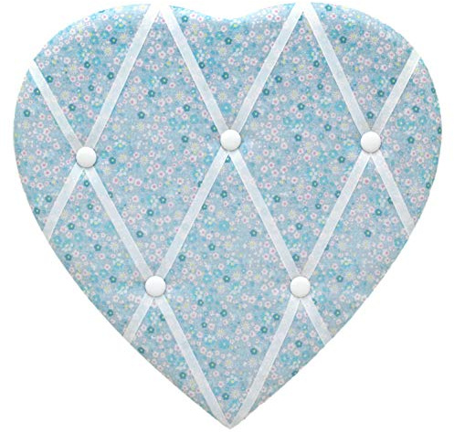Blue Ditsy Floral Fabric Heart Padded Memo Notice Pin Board | Photo Memo Holder Display Board
