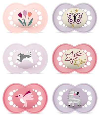 MAM Day & Night Girl Mix Silikon Schnuller 6-16 // 6er Set // inkl. 3 Sterilisiertransportboxen
