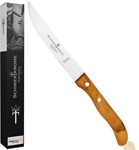 Schwertkrone Steakmesser Brotzeitmesser Frühstücksmesser Schinkenmesser Solingen Germany Olivenholz (Glatte Schneide)