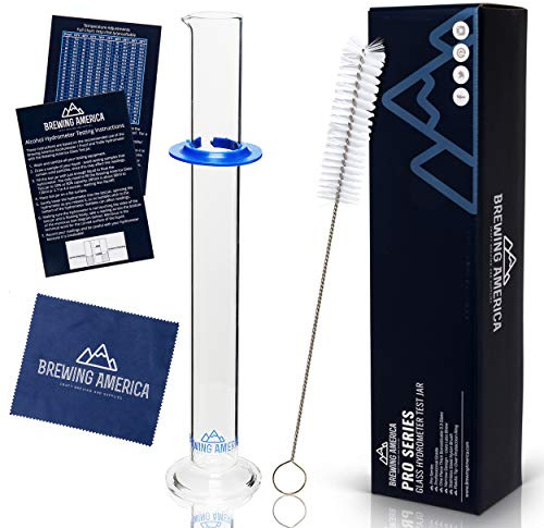Glass Hydrometer Test Tube Jar - Engineered Beaker for Specific Gravity Beverages, Distilled Alcohol, Moonshine, Homebrew Beer, Home Wine Making Kits. Borosilicate Cylinder
