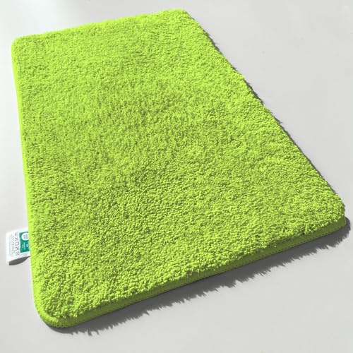 casa pura Badematte weicher, Flauschiger Badezimmerteppich in Shaggy Optik, Badvorleger rutschfest waschbar - Duschvorleger, Teppich Fußmatte für Badezimmer, Dusche 80 x 150 cm, Limone Sky Soft