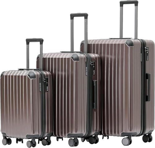 Münicase Kofferset 3 TLG., TSA, Hartschalenkoffer, Coffee | M/L/XL, ineinander stapelbar, Schutzecken, 360° Rollen, Innenfächer, Kreuzgurt, leise, leicht