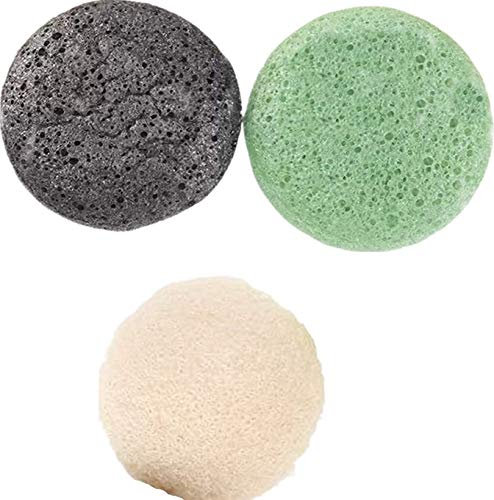 Voarge 3 pezzi Spugne Konjac, Pulizia Profonda Spugna detergente, naturale peeling Facial Cleansing sponge in fibre vegetali, per la pulizia e la cura del viso