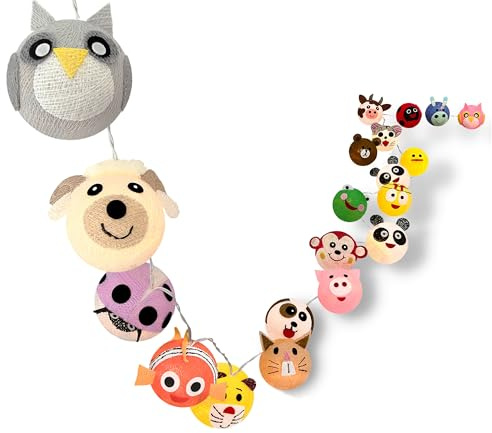 CREATIVECOTTON Batterie LED Lichterkette mit 20 Cotton Balls inkl. Timer und Dimmer (Tiere)