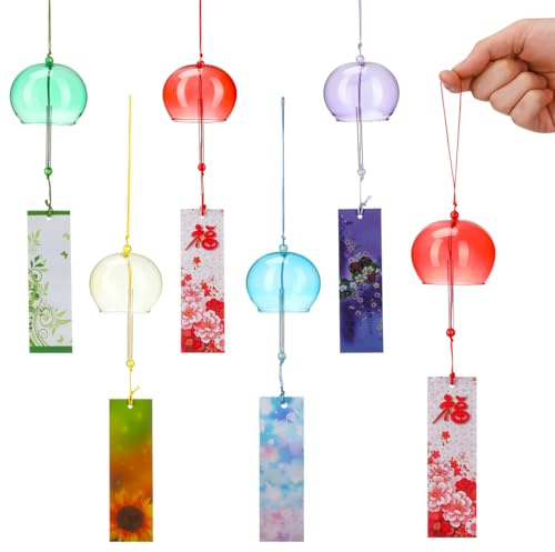 5PCS Wind Chimes for Garden - Japanese Wind Chimes Indoor, Colorful Glass Wind Bells Japanese Wind Chime for Outdoor Birthday Home Decor Japanese for Women Men