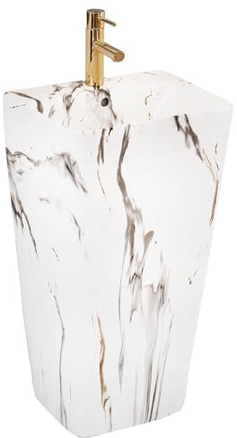 Rea Freistehendes Waschbecken ARIS MARBLE Waschtisch Handwaschbecken Waschschale Waschbecken für Badezimmer aus hochwertiger Keramik 37,5 x 44 x 83 cm (Grau)