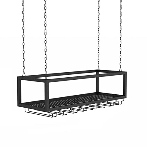 DRSFF Black Wine Rack Ceiling Hanging Wine Bottle Holder ，Home Bar Iron Champagne Stemware Glasses Storage Shelf Kitchen Wall Mounted Metal Floating Organizer Shelves (Size : 100x25x20cm)