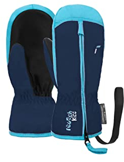 Reusch Ben Mitten extra warme und weiche Fausthandschuhe Winterhandschuhe Fäustlinge Kinder Babys Kleinkinder Mädchen und Jungen mit einem Reißverschluss, dunkelblau-hellblau, II (ca. 2-3 Jahre)