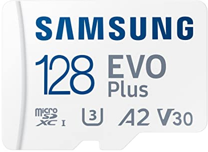 SAMSUNG Evo Plus con adattatore SD da 128 GB Micro SDXC, fino a 130 MB/s, archiviazione estesa per dispositivi di gioco, tablet e smartphone Android, scheda di memoria, MB-MC128KA/AM, 2021