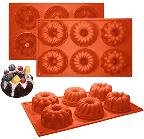 Meajore 3 Stück Gugelhupfform silikon, 9 Hohlräume Mini Gugelhupfform Silikon Backform (30x22x3,99 CM)