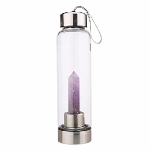 Bottiglia D'acqua in Cristallo Naturale Bacchetta Con Obelisco in Cristallo Di Quarzo Obelisco Di Cristallo Reiki Punto Elisir Curativo Bottiglia D'acqua Infusa Con Gemma (Color : Brazilian purple)