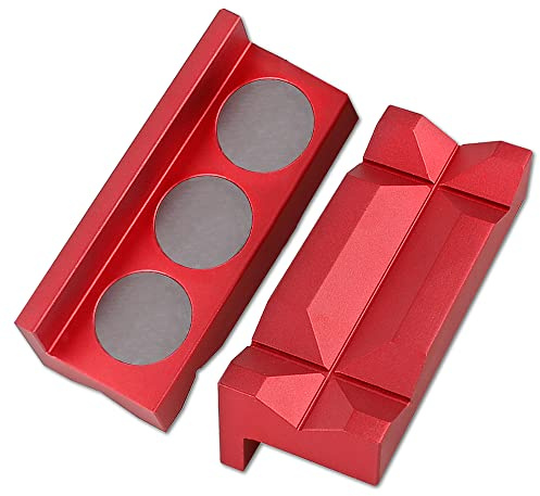 BARTOO Aluminum 4 Vise Jaws Pads, Magnetic Reversible Pipe Vise, AN Fitting Vice Jaw Covers, Professional Grade Multi-Purpose Vise Jaw Protective Inserts for Any Metal Bench Vice (4, Red)
