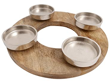 Adventskranz Kerzenhalter Aluminium Mangoholz Silber Metall Durchmesser 27 cm Weihnachten