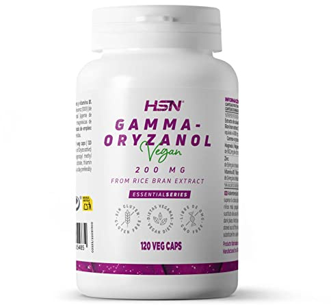 HSN Gamma-Oryzanol 200 mg | Salvado de Arroz | 120 Cápsulas Vegetales | Extracto de Salvado de Arroz de Oryza sativa. 98% Gamma-Oryzanol. Origen 100% Natural. No-GMO, Vegano, Sin Gluten