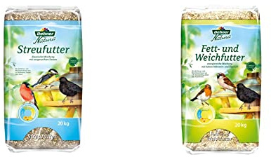 Dehner | Natura | Vogelfutter | Wildvogelfutter| ganzjähriges Futter | Sonnenblumenkerne, Erdnüsse, 20 kg & Natura Wildvogelfutter, Fett- und Weichfutter, 20 kg