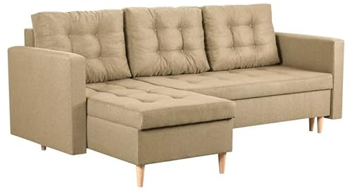bonni Ecksofa Oslo mit Schlaffunktion, Eckcouch, Schlafsofa, L-Form Sofa, Polsterecke mit Bettkasten, Klappsofa, Schlafcouch, Bettsofa, Couchgarnitur, Sofagarnitur (beige)