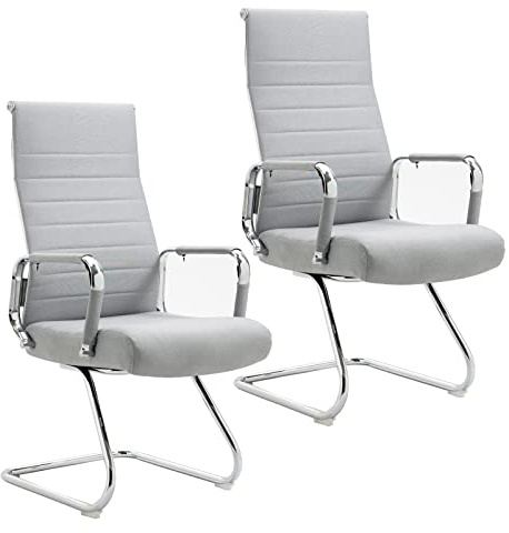 SVITA Office Comfort 2X Besucherstuhl Freischwinger-Stuhl mit Armlehne Konferenzstuhl ohne Rollen Armlehnstuhl Office-Stuhl Stoff Hellgrau