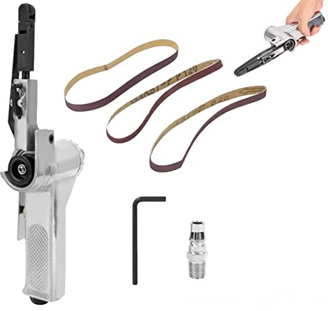 Levigatrice a Nastro Ad Aria Compressa Smerigliatrice Pneumatica Mini 330 x 10 mm Per Legno, Plastica, Alluminio, Lucidatura di Mobili Con 3 Nastri Abrasivi 16000 Giri/Min