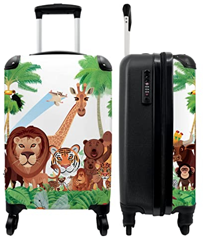 NoBoringSuitcases.com® Kinder Reisekoffer Koffer fürs Handgepäck Trolli Geschenke - Tiger - Dschungel - Design - Löwe - 55x35x20cm