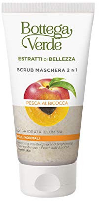 Bottega Verde - Scrub Maschera 2 in 1, 75 ml, con Pesca e Albicocca, Trattamento Levigante, Idratante e Illuminante, Ideale per Pelli Normali, Texture Cremosa per Esfoliare e Nutrire la Pelle