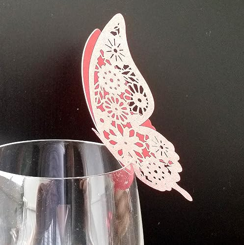 SYSUII 50 segnaposto a forma di farfalla, per matrimonio, in vetro, per bicchieri da vino, tazza, segnaposto, battesimo, comunione, decorazione per la casa, colore rosa