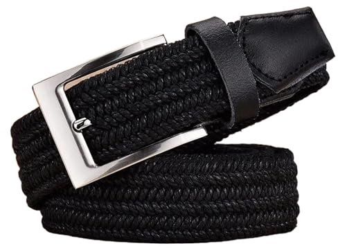 ZacLAy Herren-Ledergürtel für elastisches Seil, Segeltuch, geflochten, gewebt, Stretch, langer Taillengürtel, 3,5cm, Gürtel für Herren von 95–160cm, Schwarz