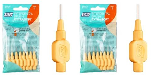 TePe Interdentalbürsten Extra Soft Orange (ISO Größe 1: 0,45 mm) / Für eine besonders sanfte & effiziente Reinigung der Zahnzwischenräume / 1 x 8 Interdentalbürsten (Packung mit 2)