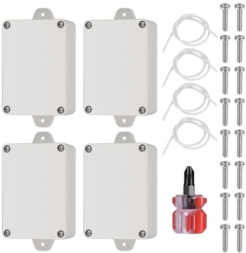 4 Pcs IP65 Waterproof Electronics Project Boxes, Electrical Project Boxes Enclosure Case, Outdoor Cable Connection Junction Box with Fixed Ear, Junction Project Box, with Screwdriver - off-white